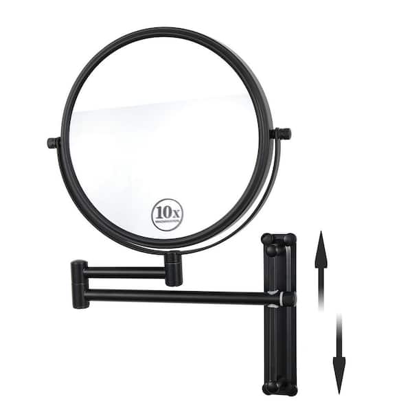 WOODSAM 16.5 in. L x 13 in. W Adjustable Heigh Round Wall Mount Bi-View 10X/1X Magnification Beauty Makeup Mirror in Black