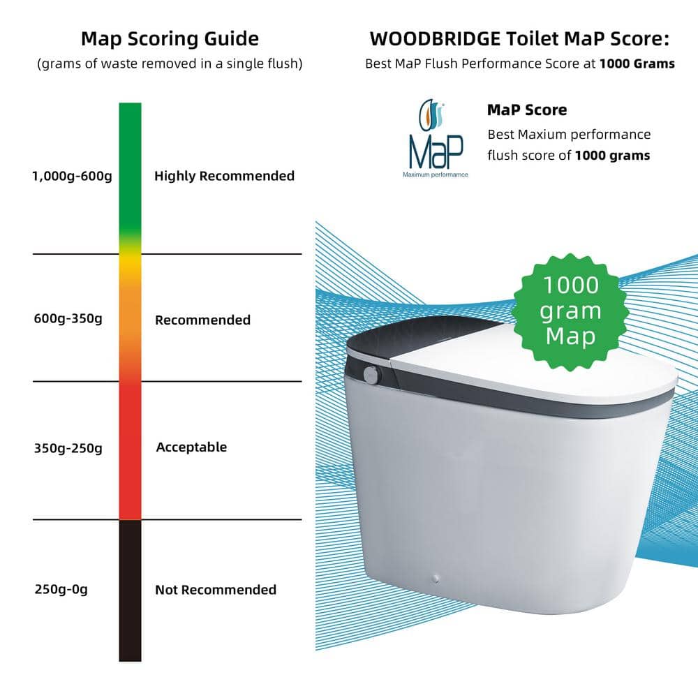 White Porcelain Elongated Dual Flush One-Piece Smart Toilet