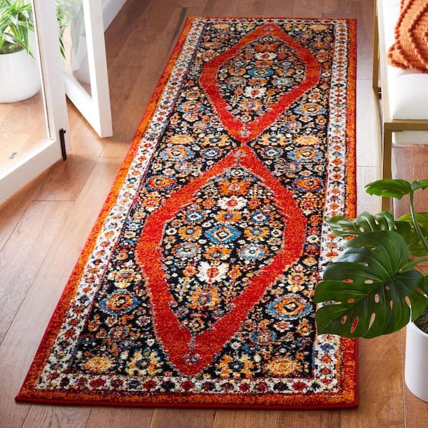 Vintage Hamadan 2 ft. x 8 ft. Red/Black Geometric Medallion Runner Rug