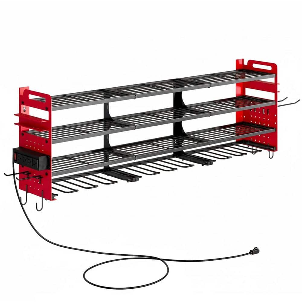 Power Tool Organizer Wall Rack Metal Finish Heavy Duty with Pegboard Side Panels and 4-Outlet Power Strip price history on PriceWatchPro
