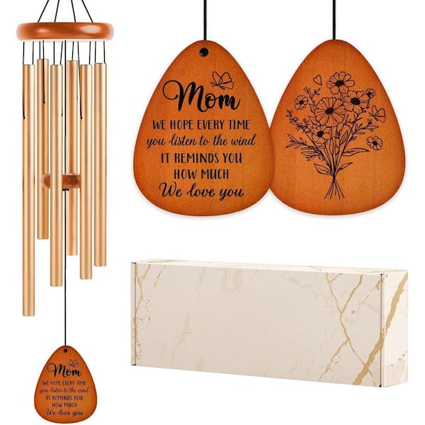 Phewnyzo Aluminum Wind Chime with Wooden Pendants Garden and Yard Decoration Perfect Gift for Mom