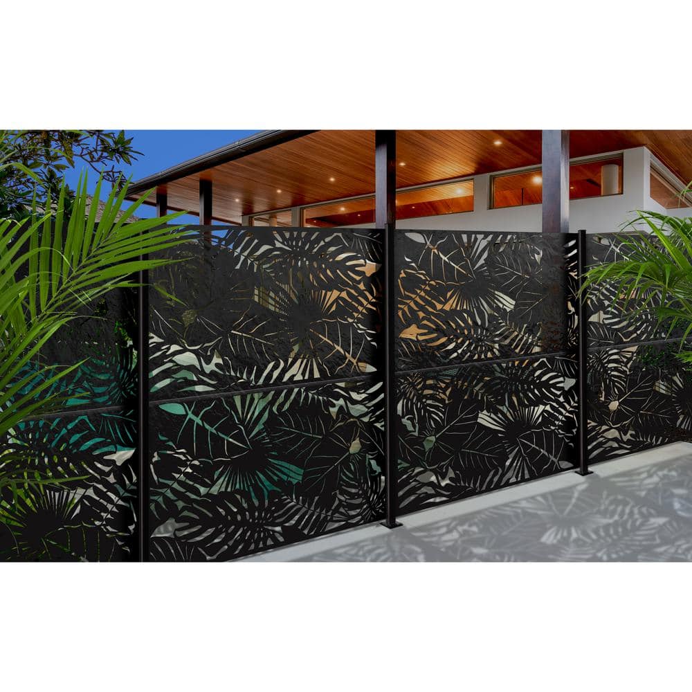 Rainforest Black Galvanized Steel Decorative Privacy Panel, 3' x 6'