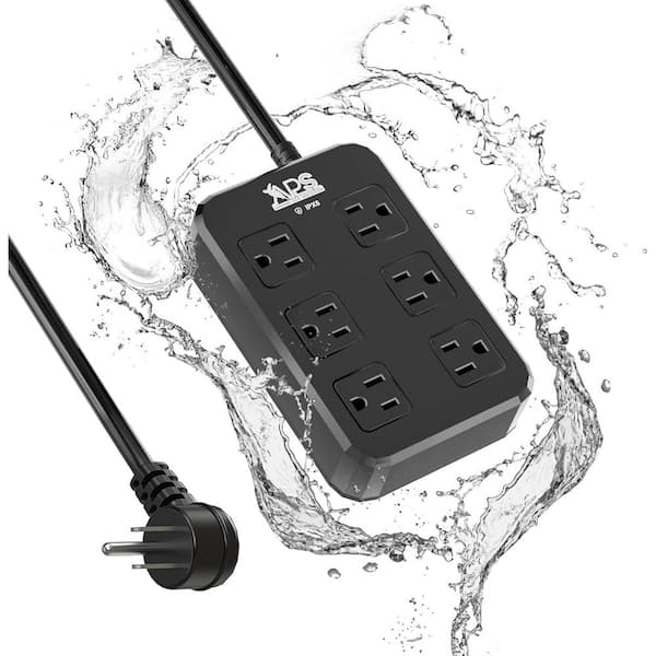 6 FT. 6 Wide-Spaced-Outlets, Outdoor IPX6 Surge Protector Power Strip, Heavy Duty Extension Cord, Output of 1875W/15A