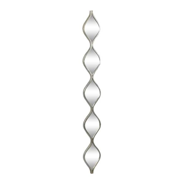 58 in. x 7 in. Slim Stacked Chain 5 Layer Geometric Framed Silver Wall Mirror with Tear Drop Pattern and Foil Detailing