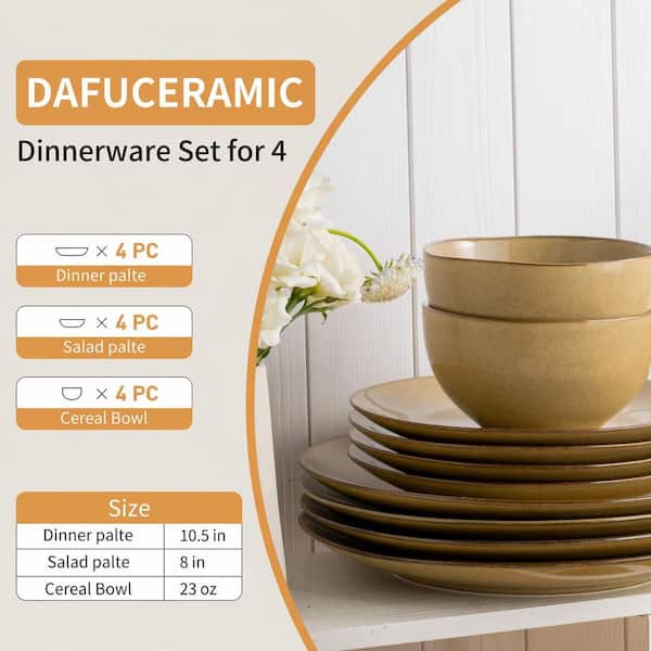 KHKFY 12-Piece Dinnerware Set for 4 in Maize Yellow tone with 10.5
