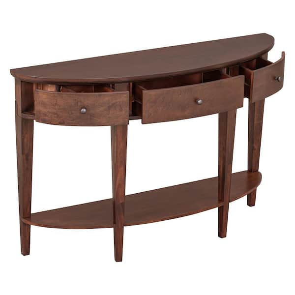 51.1 in. Espresso Half-Moon Wood Console Table with 3 drawers and 1 Shelf for Hallway, Entryway, Living Room
