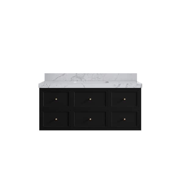 Willow Collections Roswell 48 in. Single Sink Freestanding Black Bath Vanity with Venatino Qt. Top Unassembled