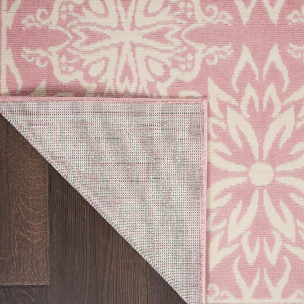 Ivory and Pink Floral Synthetic 5' x 7' Area Rug