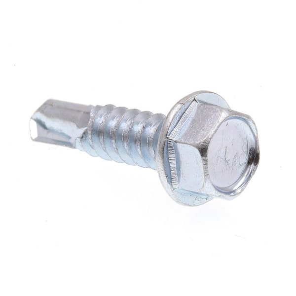Prime-Line #14 x 1 in. Zinc Plated Case Hardened Steel Indented Hex Washer Head Self-Drilling Sheet Metal Screws (100-Pack)