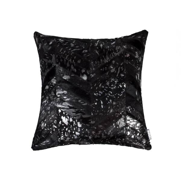 natural Torino Chevron Cowhide Black & Silver Animal Print 18 in. x 18 in. Throw Pillow