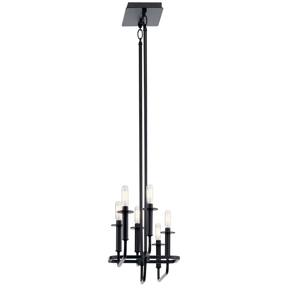 Sleek 27.75" Black Modern Linear Chandelier with Candelabra Bulbs