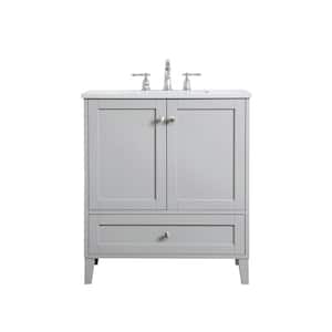 Timeless Home 30 in. W x 19 in. D x 34 in. H Single Bathroom Vanity in Grey with Calacatta Engineered Stone