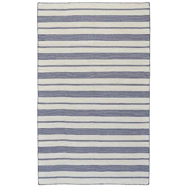 Blue and Ivory Striped 8 ft. x 11 ft. Area Rug