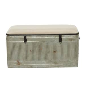 Galvanized Gray Rectangle Storage Bench with Cream Burlap Top and Latches (19 in. x 38 in. x 16 in.)