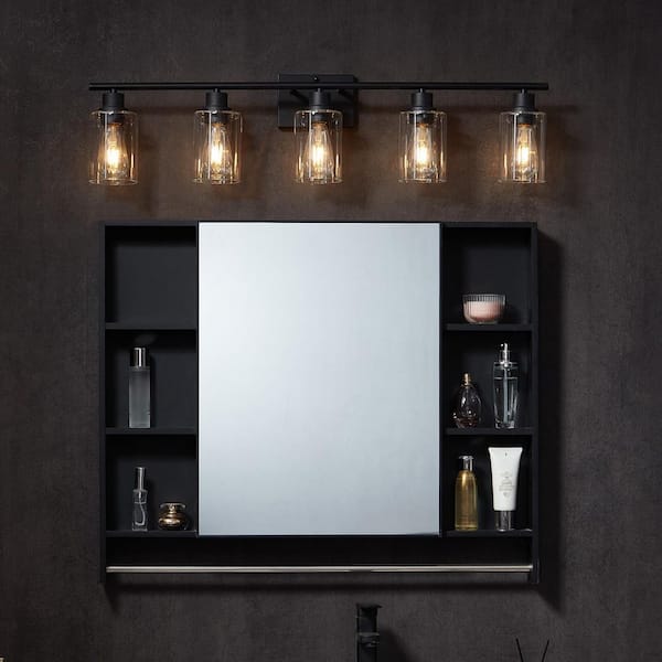 5-Light Bathroom Vanity Lights 37.1in. Modern Light Fixtures Above Mirror Clear Glass Shade 60W Wall Lighting (No Bulbs)