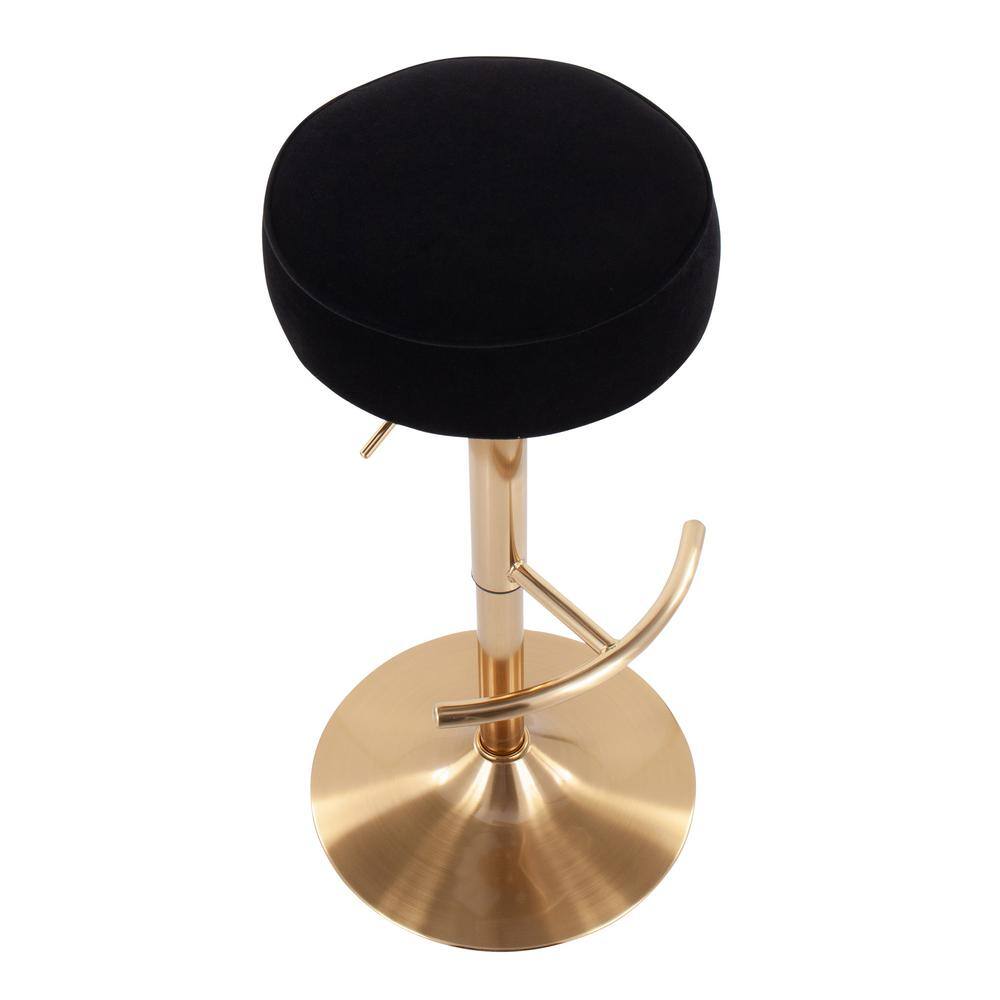 Black Velvet Adjustable Swivel Barstool with Gold Metal Base