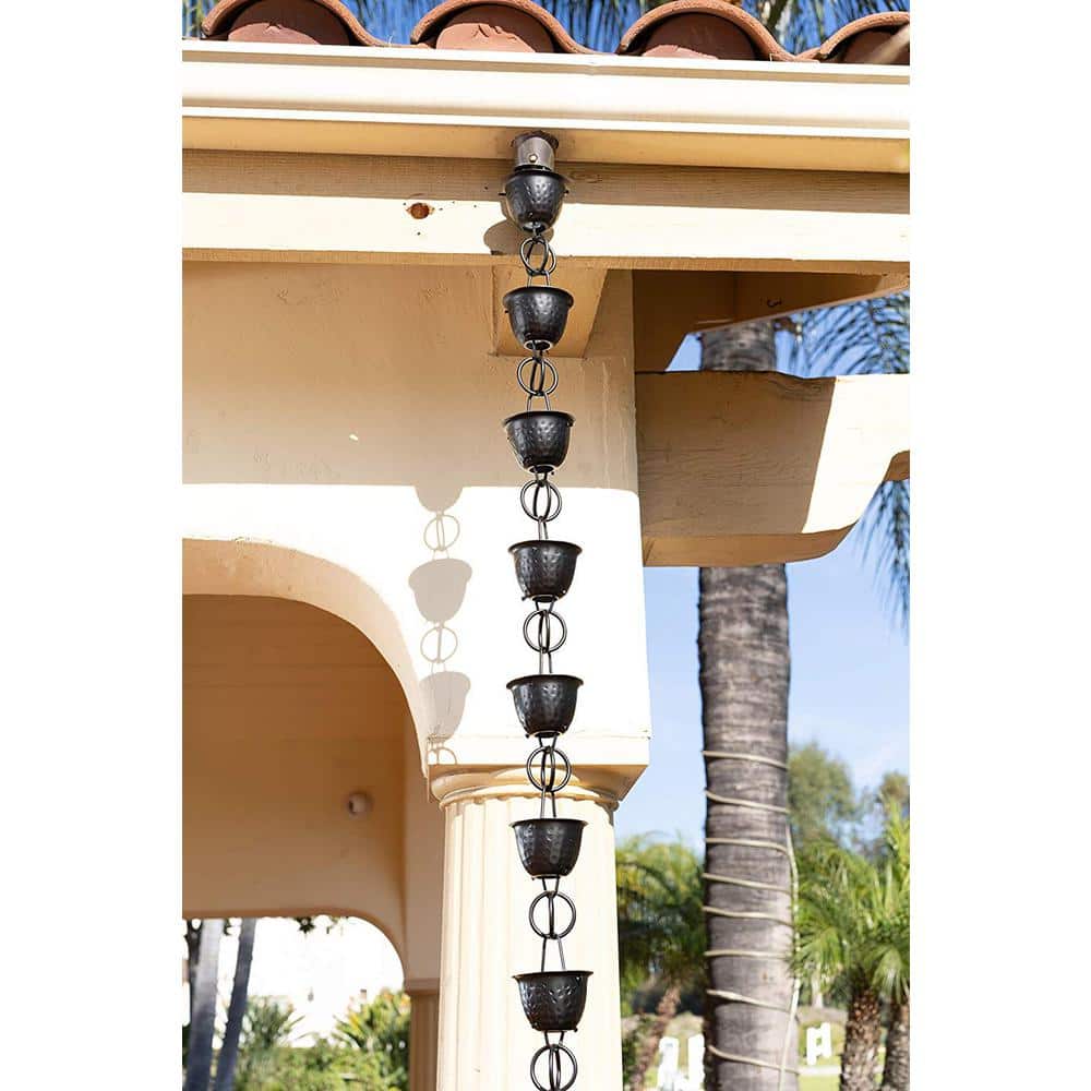Black Hammered Aluminum Rain Chain with Large Cups, 8.5 ft