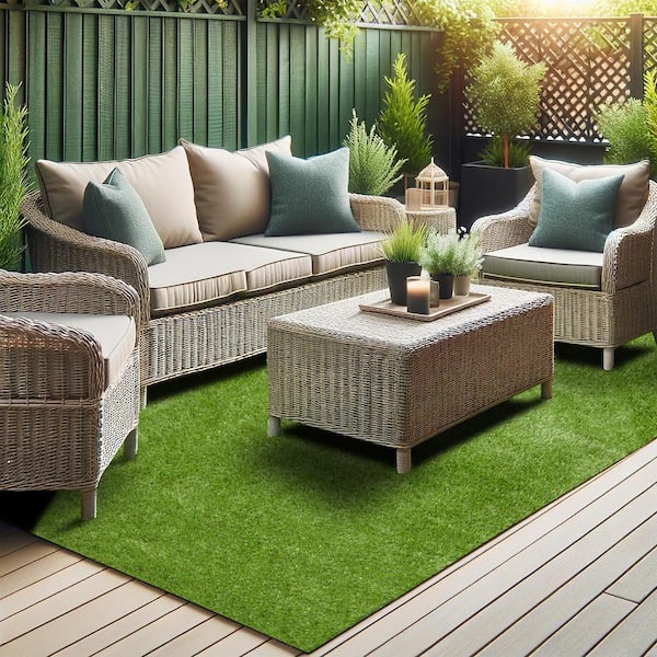 Evergreen Collection Waterproof Solid 7 ft.x21 ft. Indoor/Outdoor Artificial Grass Runner Rug,21 ft. x 6 ft. 6 in. Green