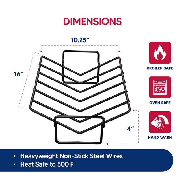 16 in. x 10.25 in. x 4 in. Nonstick-Coated Steel Baking Rack with V-Shaped for Even Cooking and Juicy Results (1-Pack)
