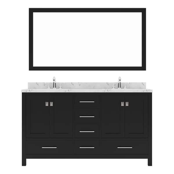 Virtu USA Caroline Avenue 60 in. W x 22 in. D x 35 in. H Single Sink Bath Vanity in Espresso with Quartz Top and Mirror