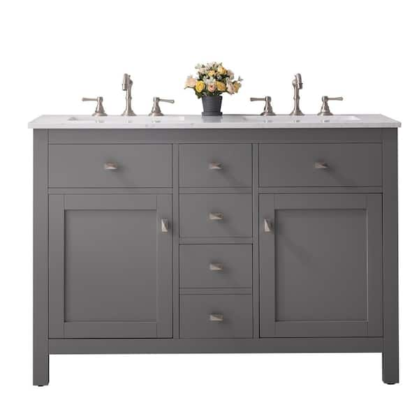 Artemis 44 in. Double Sink Gray Bath Vanity with White Engineered Top (Assembled)