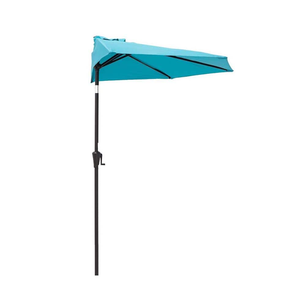 9 ft. Aluminum Market Half Patio Umbrella in Aqua Blue with Push Button Til