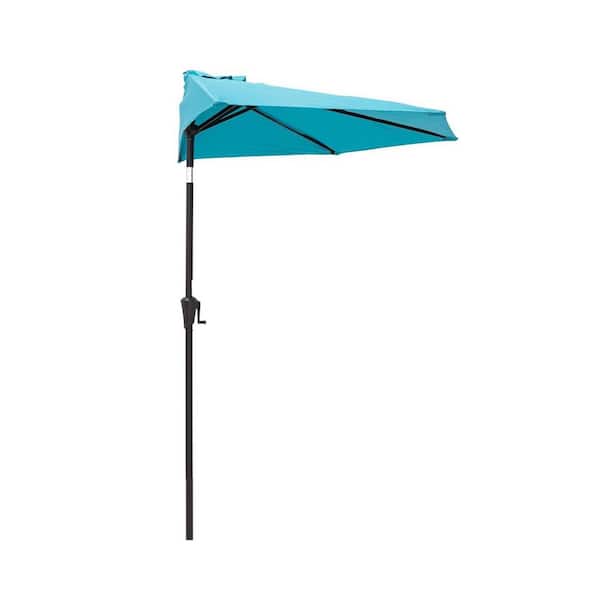 Unbranded 9 ft. Aluminum Market Half Patio Umbrella in Aqua Blue with Push Button Tilt