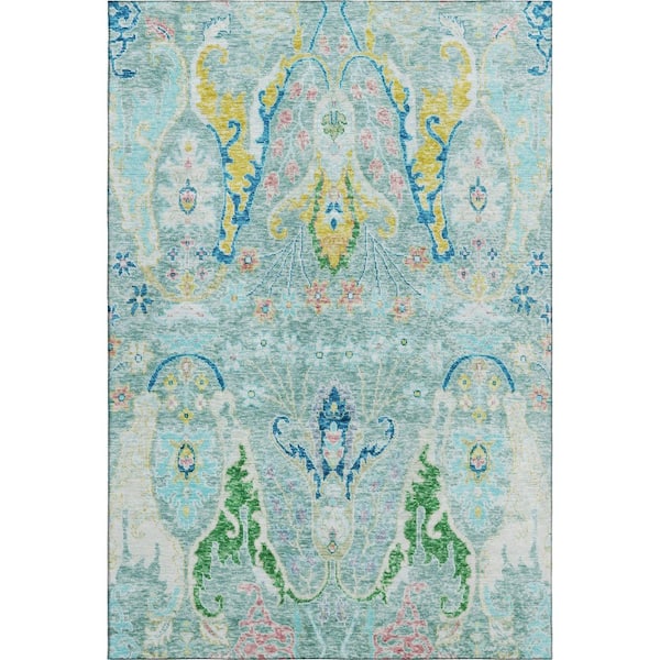 Mayfield Premium Machine Washable Abstract AMF1932 Teal 5 ft. x 7 ft. 6 in. Area Rug