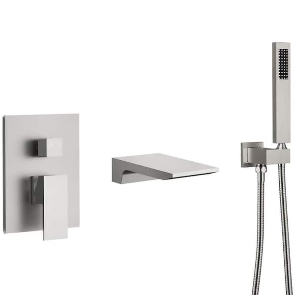 Wall Mount Single Handle 1-Spray Tub and Shower Faucet 2.5 GPM in. Brushed Nickel Valve Included