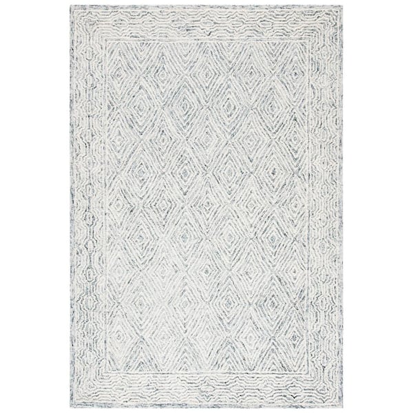 SAFAVIEH Capri Ivory/Blue 6 ft. x 9 ft. Border Diamond Area Rug