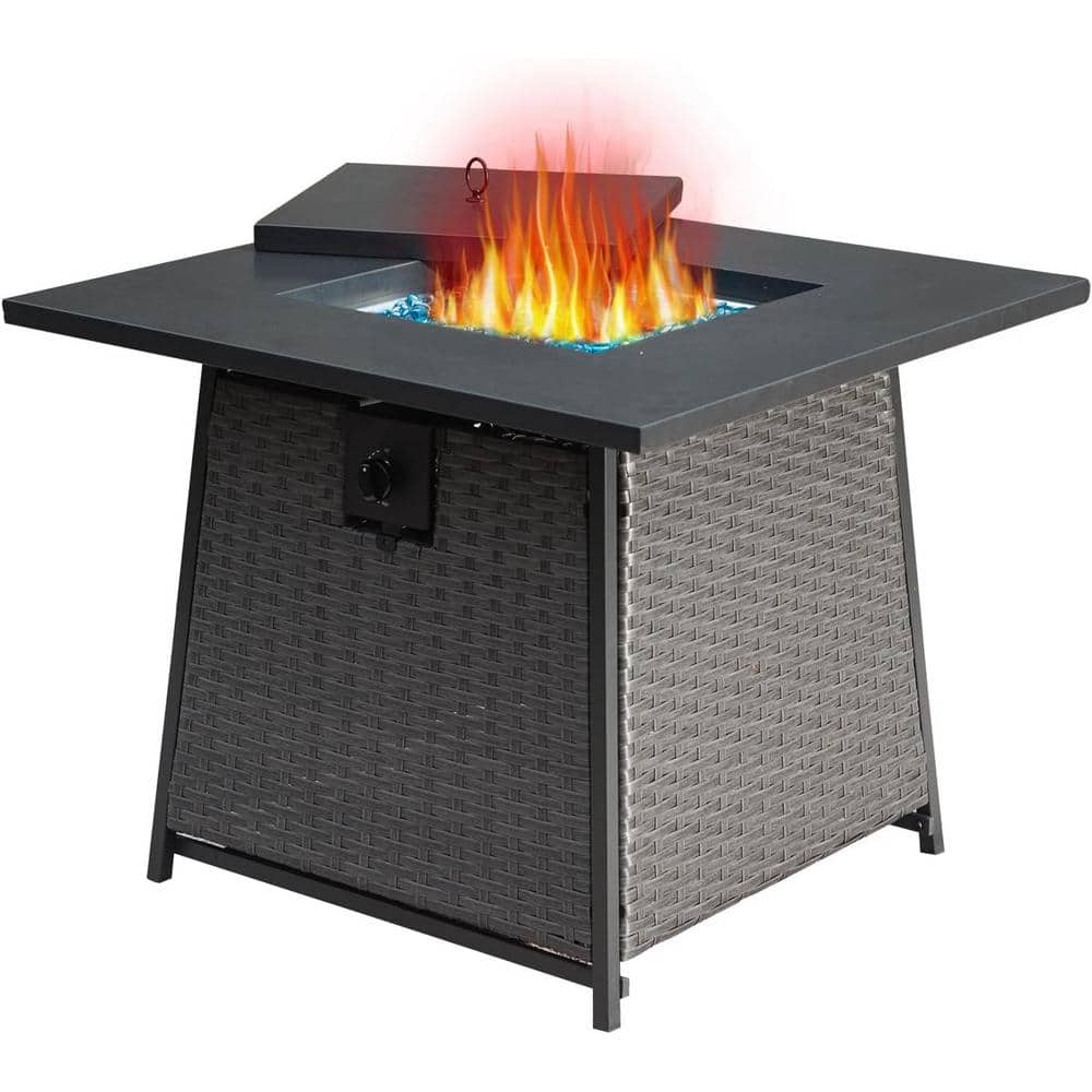 32" Black Steel Propane Gas Fire Pit Table with Wicker Base