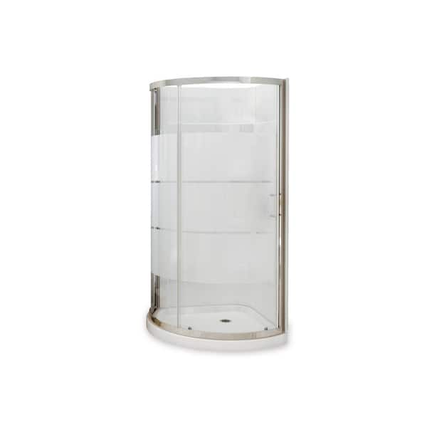 Cyrene 34 in.x 76 in. Off-Center Corner Shower Kit w/Semi-Frameless Clear Sliding Door Base and Wall Kit in White,Chrome Cyrene 34 in.x 76 in. Off-Center Corner Shower Kit w/Semi-Frameless Clear Sliding Door Base and Wall Kit in White,Chrome