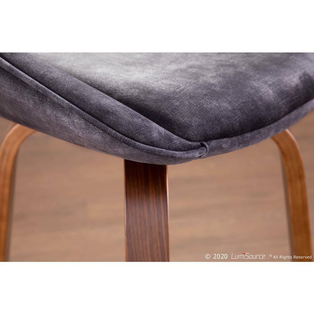 Diana 18.5" Swivel Counter Stool in Grey Velvet and Walnut Wood