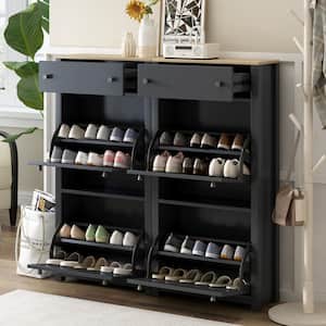 47.2 in. H x 47.2 in. W Black Wood Shoe Storage Cabinet with 4 Flip Drawers, Adjustable Shoe Racks, Grain Pattern Top