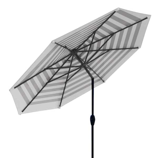 Oneclick 2 9 ft. Steel Patio Umbrella with Rib Replacement Technology in Black and White Strip