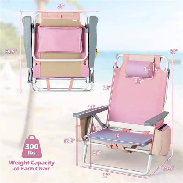 Costway Pink Aluminum Folding Backpack Beach Chair with Storage Bag(Set of  4) HCST00492 - The Home Depot