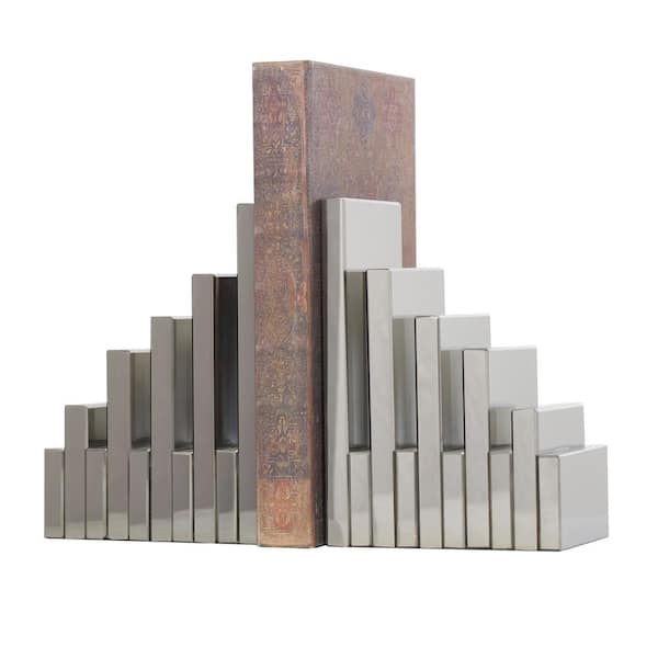 Litton Lane Silver Crystal Pyramid Geometric Bookends (Set of 2)