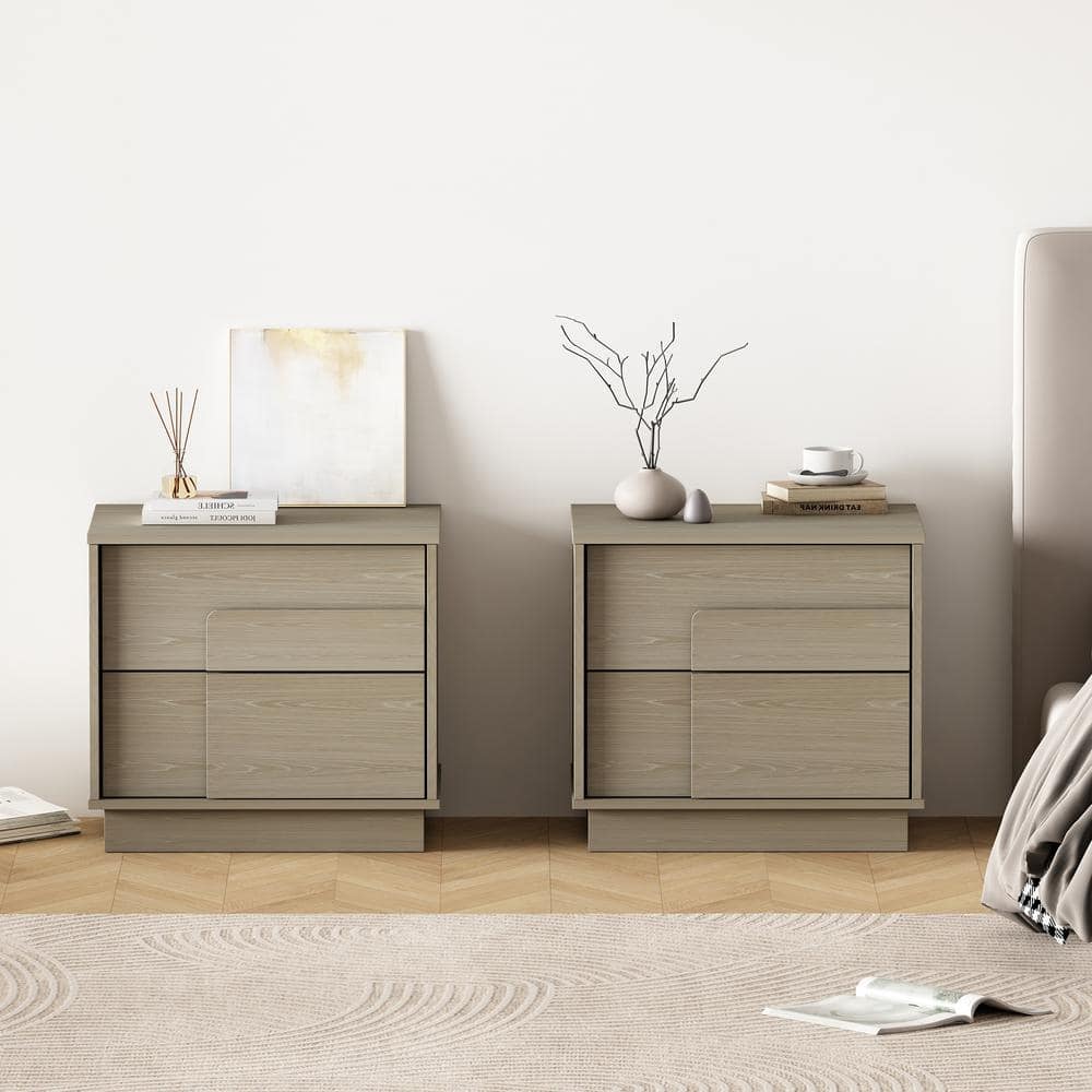 Manhattan Comfort Horizon Whitewashed Oak 2-Drawer 21.7 in