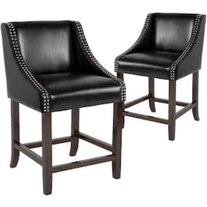 24 in Black Leather Bar Stool (Set of 2)