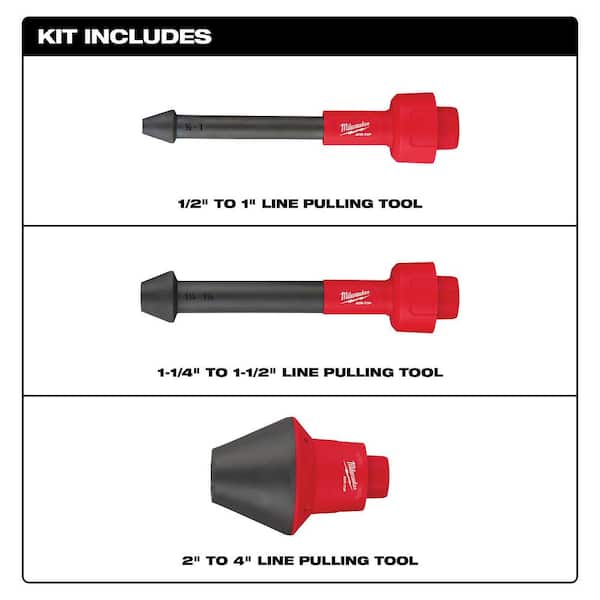 Milwaukee - AIR-TIP 1-1/4 in. - 2-1/2 in. Conduit Line Puller Attachment For Wet/Dry Shop Vacuums (3-Piece)