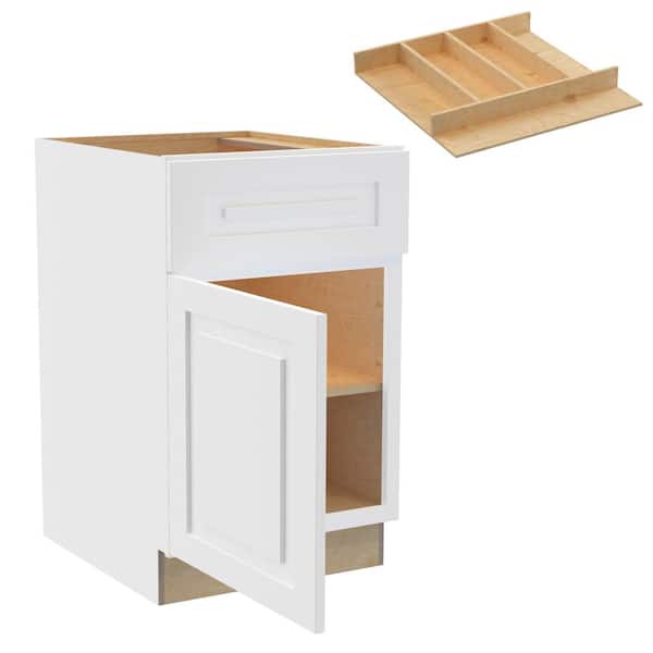 Home Decorators Collection Grayson 21 in. W x 24 in. D x 34.5 in. H Assembled Plywood Base Kitchen Cabinet in Pacific White with Utility LH