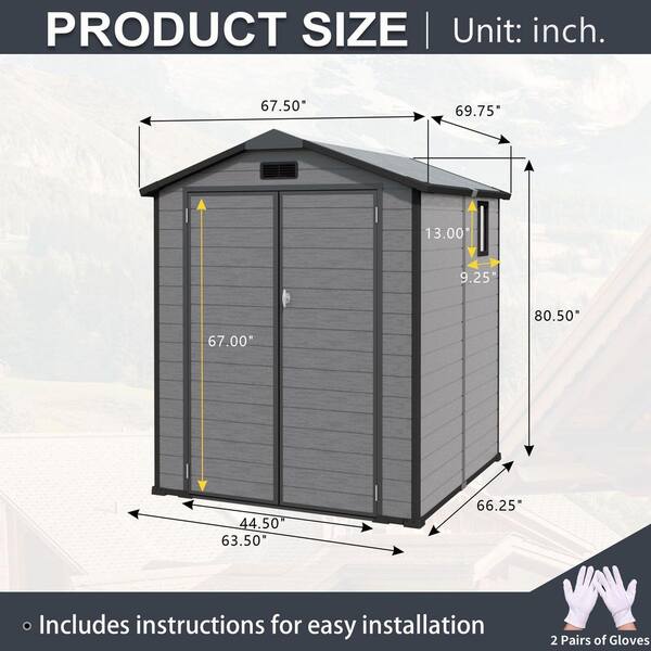 IMAGACFUN Outdoor 6 ft. W x 6 ft. D Resin Storage Shed with