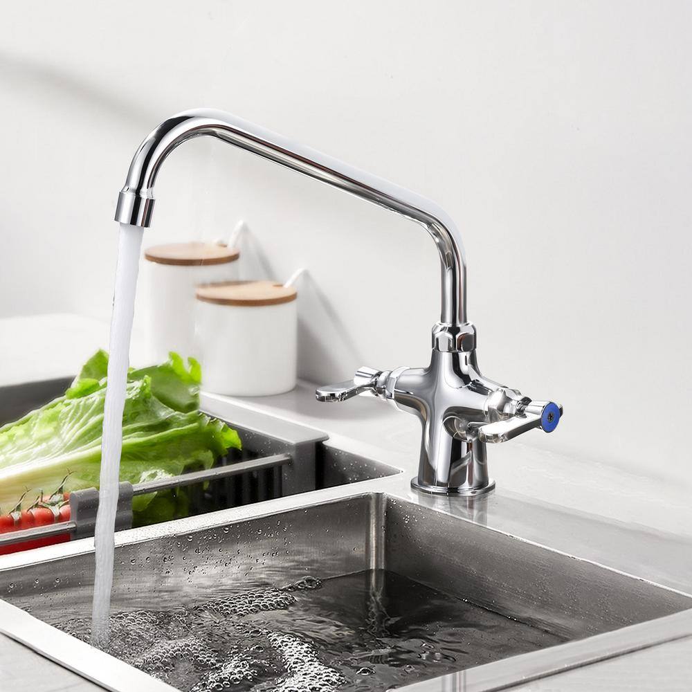 Polished Chrome Double Handle High-Arc Kitchen Faucet