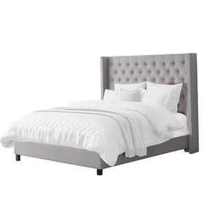 Fairfield Grey Tufted Fabric King Bed with Slats