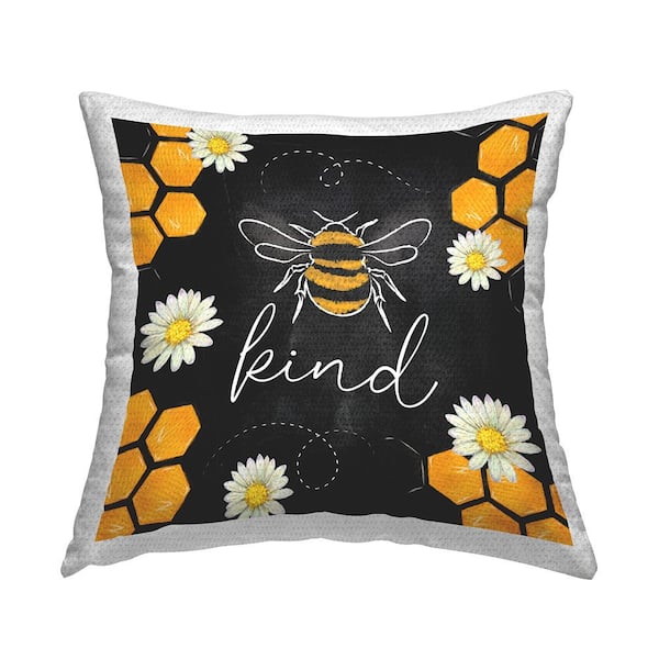 Stupell Industries Bee Kind Honeycomb Daisies Black Square Outdoor Throw Pillow