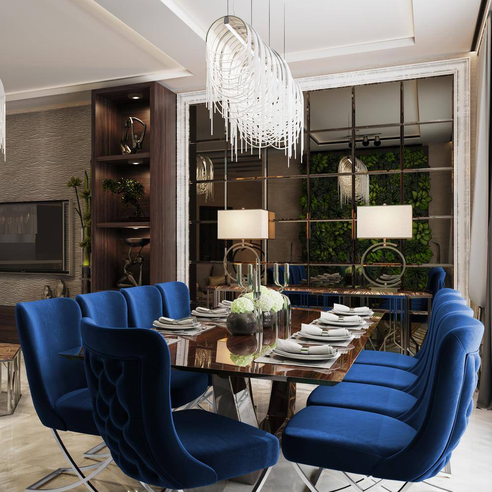 Majestic Blue High Back Microfiber Upholstered Dining Chair Set