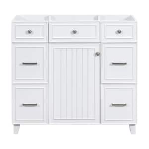 35.4 in. W x 16.65 in. D x 33.3 in. H Solid Wood MDF Board Bath Vanity Cabinet without Top with Door, 3 Drawers in White