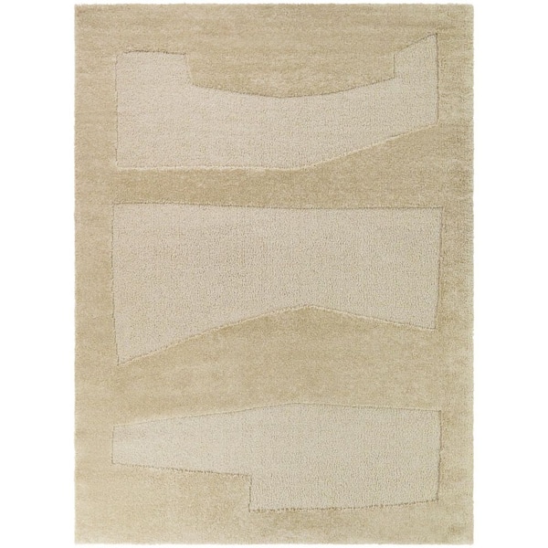 Rebek Beige 7 ft. 10 in. x 10 ft. Abstract Color Block Area Rug