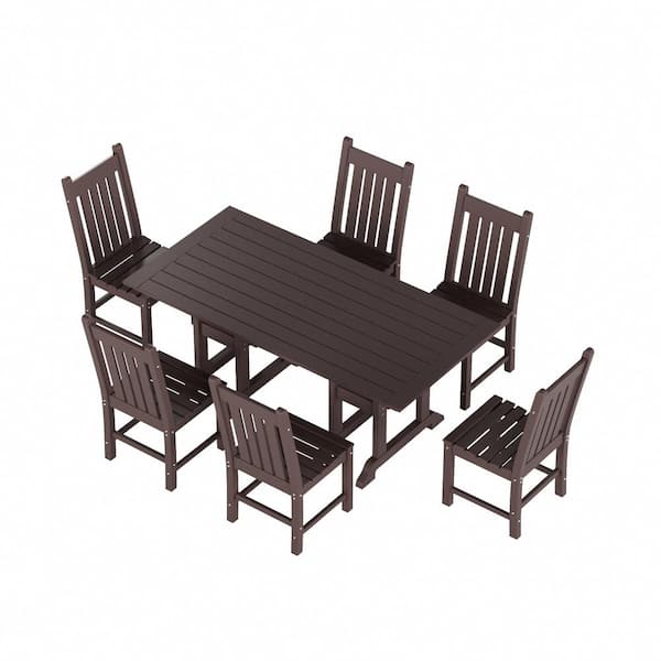 Hayes Dark Brown 7-Piece HDPE Plastic Outdoor Dining Set with Side Chairs