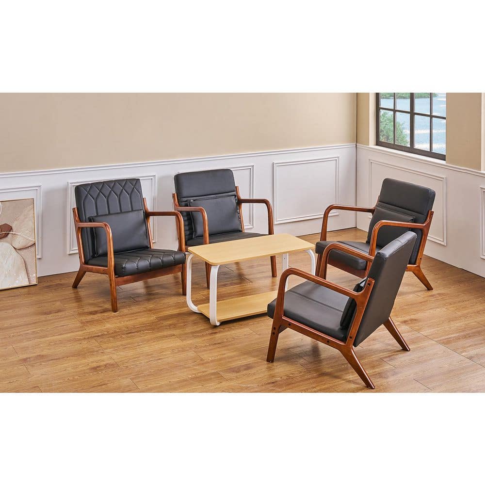 Modern Accent Chair, Solid Wood Frame, Black (Style 3) Upholstery, Comfortable Lounge Chair with 1-Pillow (Set of 2)